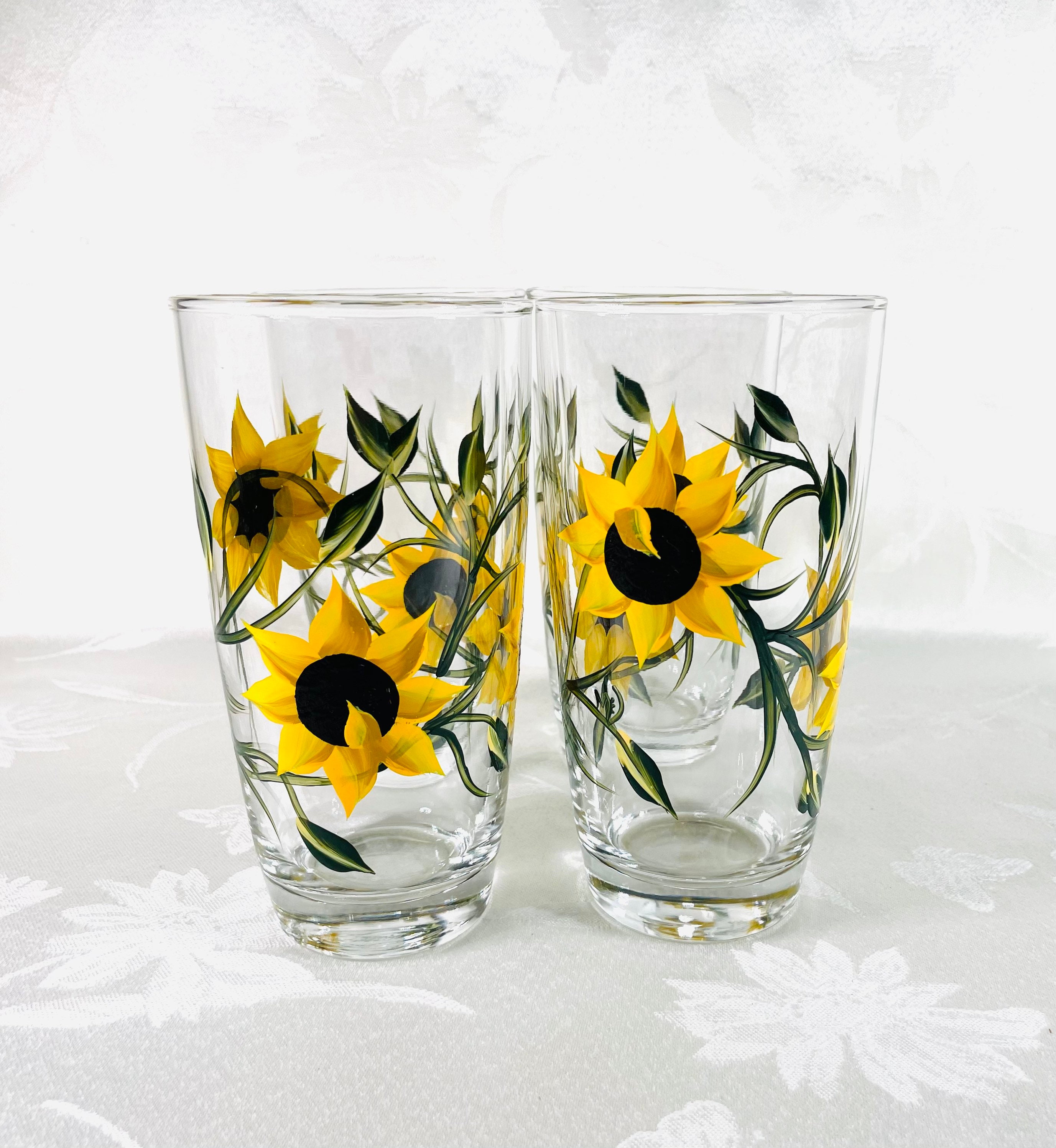 Sunflower glasses sunflower beverage set set of four glasses | Etsy