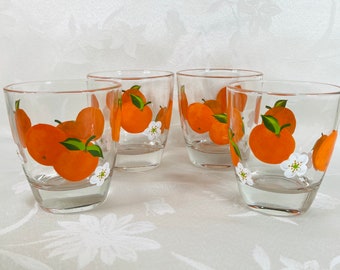 Juice glasses, drinking glasses, hand painted, oranges,gift