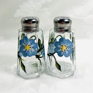 Salt and pepper,blue flowers,hand painted, gift idea