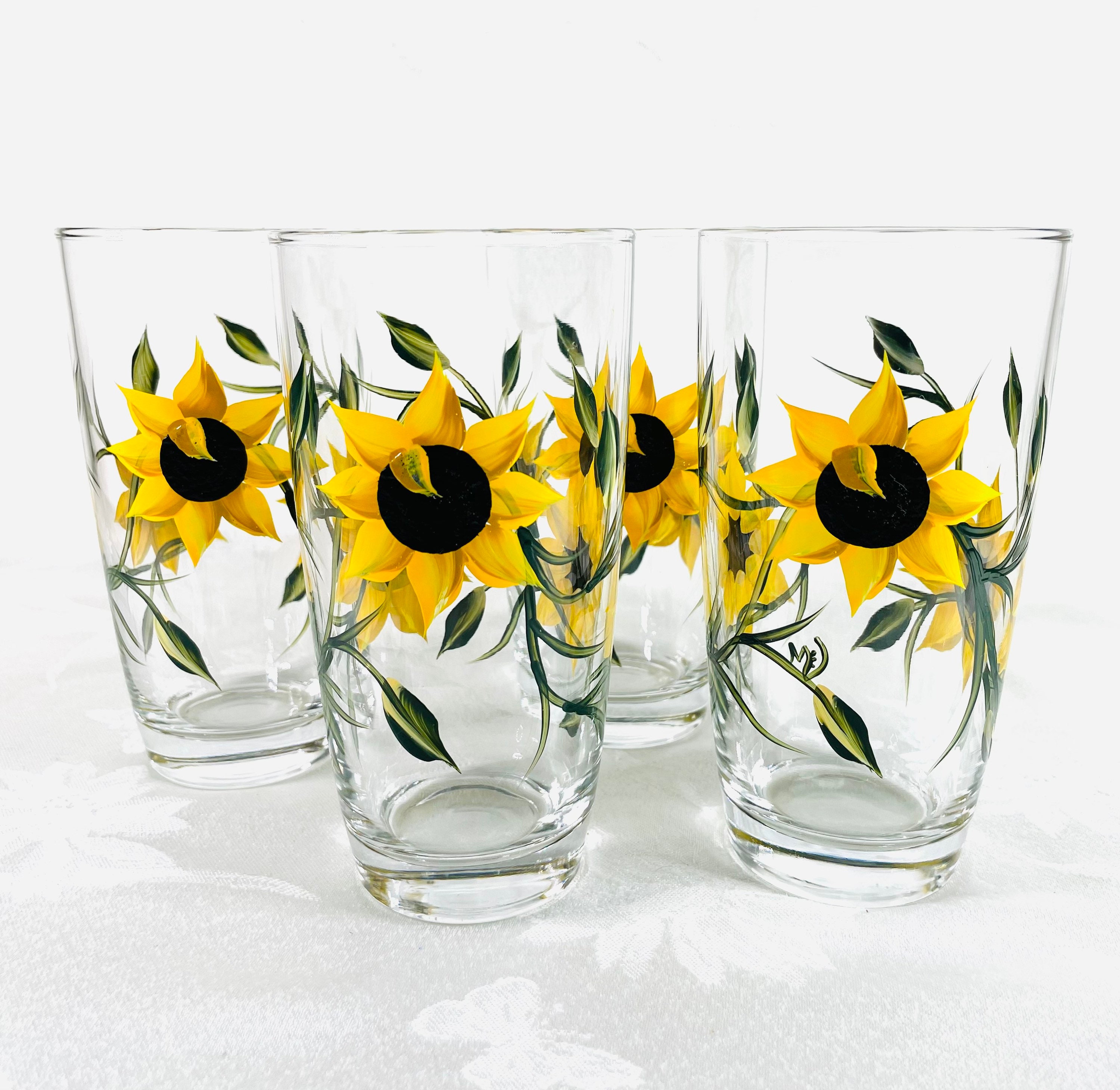 Sunflower glasses sunflower beverage set set of four glasses Etsy