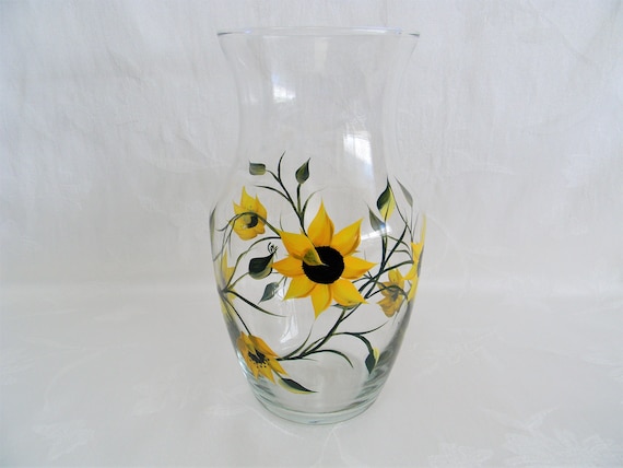 Vaseglass Vase Flower Vase Vase With Sunflowers Decorative Etsy