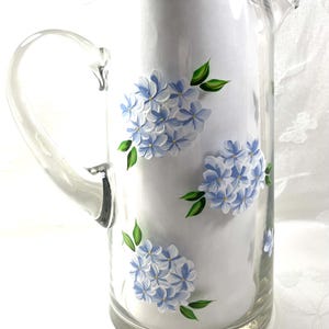 Serving pitcher,blue hydrangeas,hand painted,gift idea