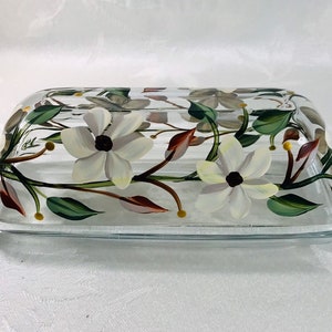 Butter dish,Ivory flowers,hand painted, gift idea