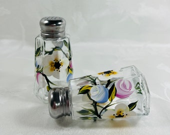 Salt and pepper, shakers, hand painted, spring flowers, gift