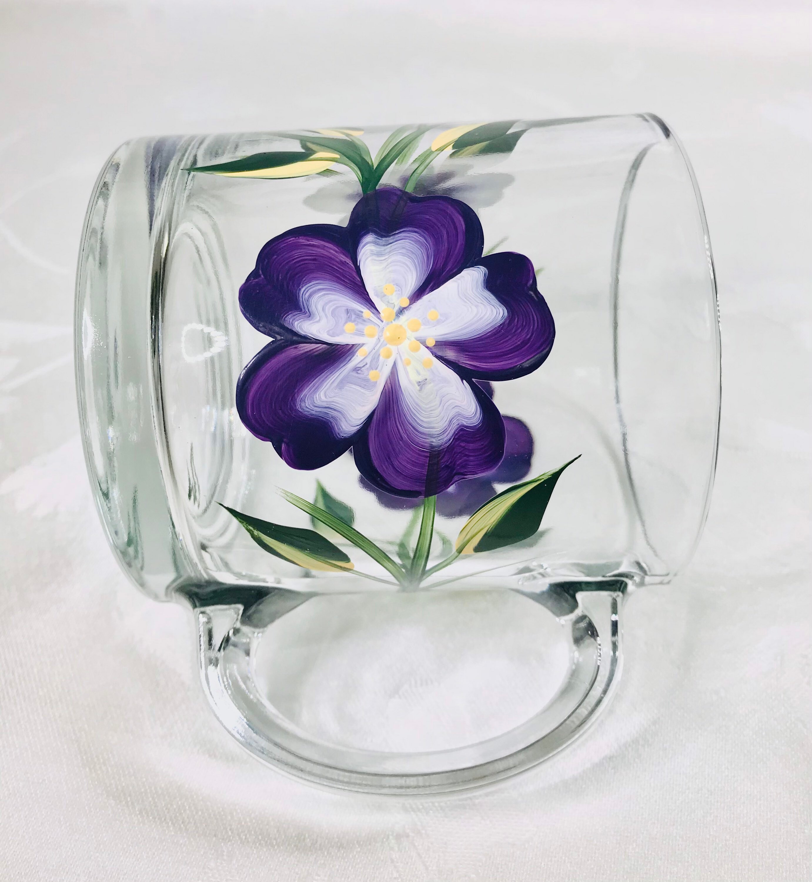 Mug with purple flowers glass mug purple and white flowers Etsy