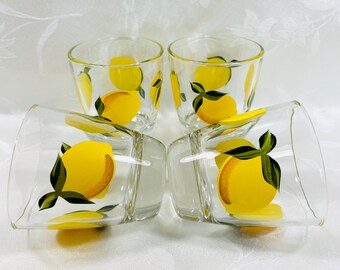 Lemon juice glasses, hand painted, drinking glasses, cocktail glasses, lemons, gift