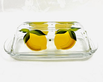 Butter dish, Covered butter dish, hand painted,lemons, gift