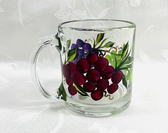 Mug, grapes design, hand painted, gift idea