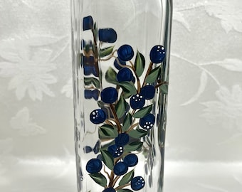 Oil decanter, blueberries, hand painted