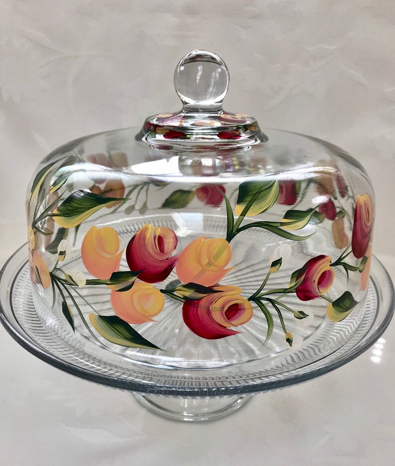 Cake dish cake dish with lid roses cake stand Etsy