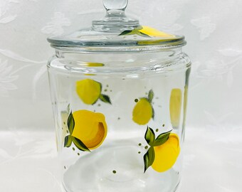 Cookie jar,hand painted,lemons, gift idea