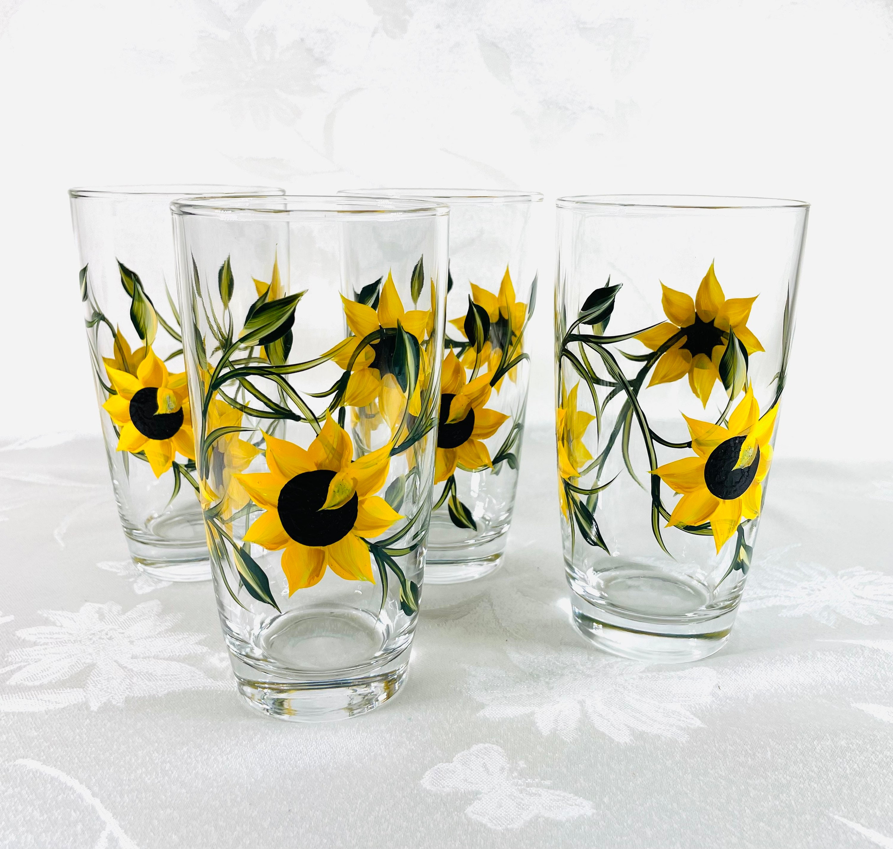 Sunflower glasses sunflower beverage set set of four glasses | Etsy