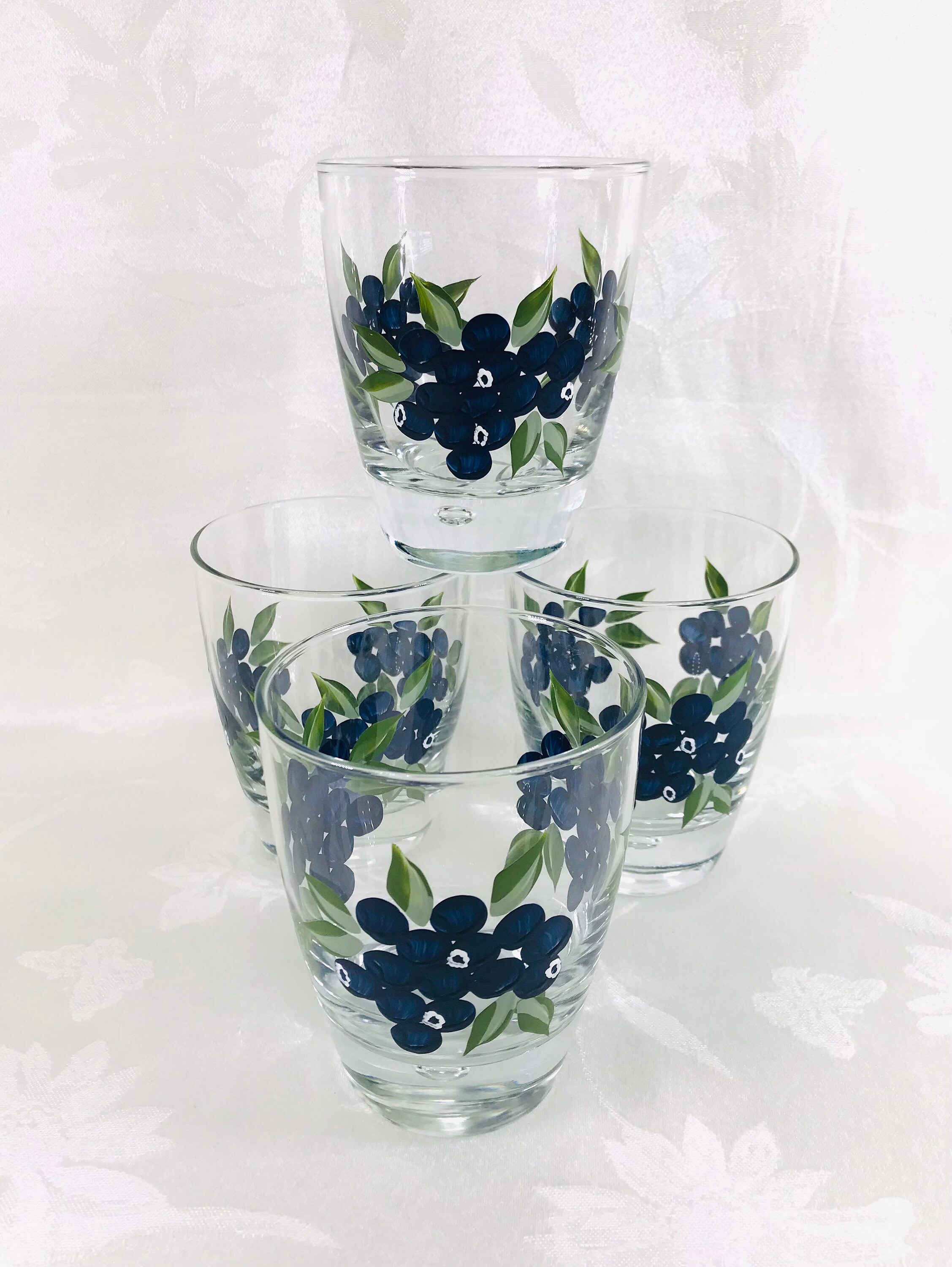 Juice glasses blueberry glasses painted blueberries Etsy