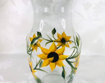 Vase,glass vase, flower vase, vase with sunflowers, decorative vase,hand painted