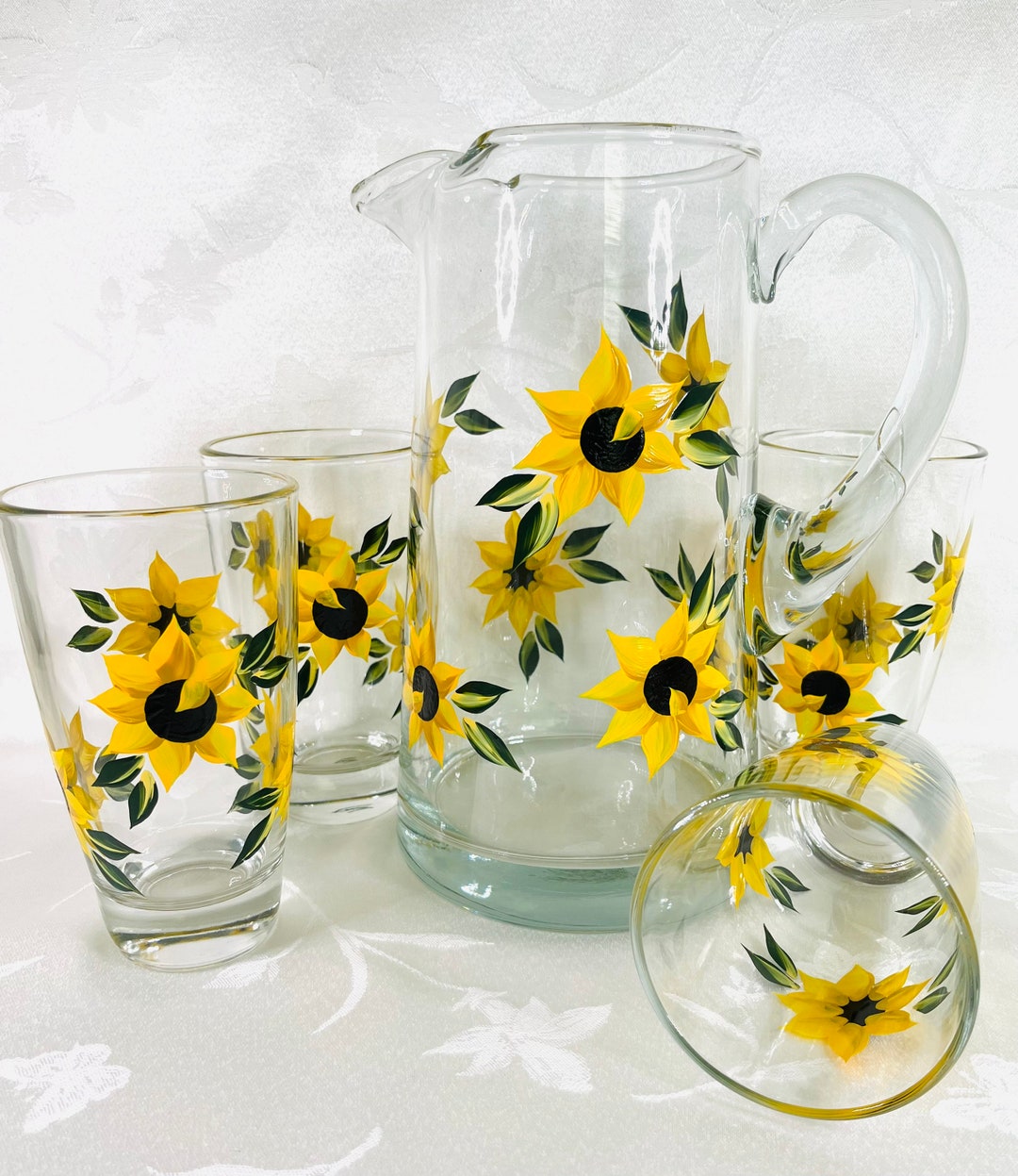 Drinking Glasses, Hand Painted, Glass Pitcher, Glasses, Water Pitcher ...