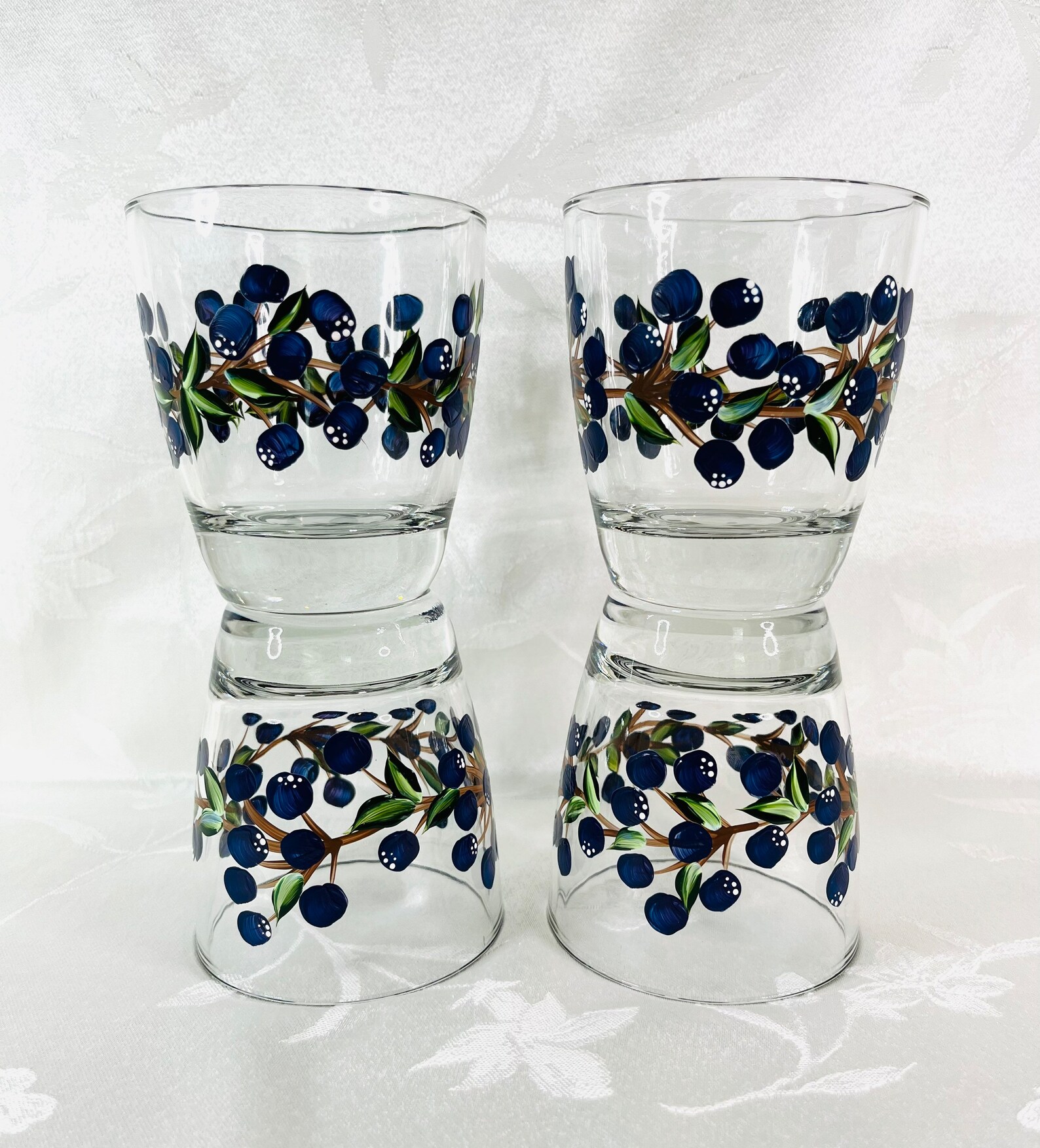 Juice Glasses Blueberry Glasses Painted Blueberries Etsy
