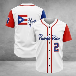 Puerto Rico 3D Baseball Jersey - White Red Blue Boricua Shirt with Number Design