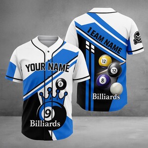 Custom Billiards 3D Baseball Jersey - Pool Balls Shirt with Team and Name Design