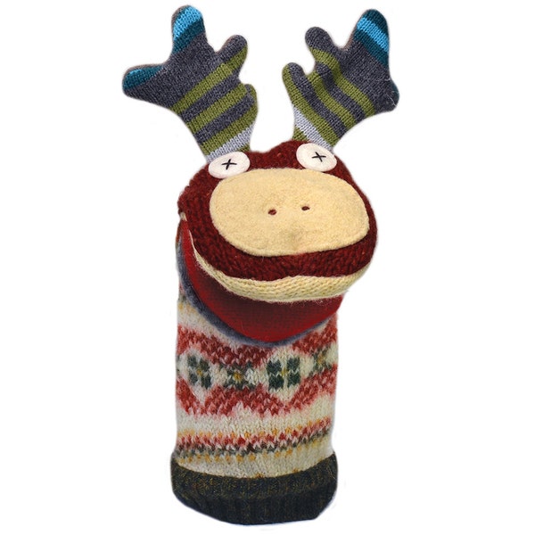 Moose Hand Puppet, Safe For All Ages (Newborn+), Movable Mouth, Eco Friendly, Handmade in Canada, No Border Charges to USA or Canada