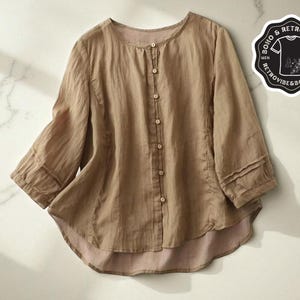 Cotton Linen Blouse | 3/4 Sleeve Button Shirt | Casual Loose Tunic | Lightweight Summer Outfit | Minimalist Chic Everyday Wear