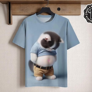 Funny Fat Cat Graphic Tee | Oversized Cartoon Kitty Shirt | Comfy Short Sleeve Animal Top | Casual Unisex Streetwear T-Shirt