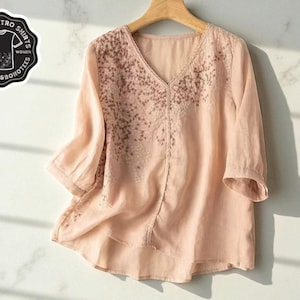 Embroidered Boho Peasant Blouse | Floral V-Neck Half Sleeve | Lightweight Summer Tunic Top | Loose Fit Casual Wear | Plus Size Design