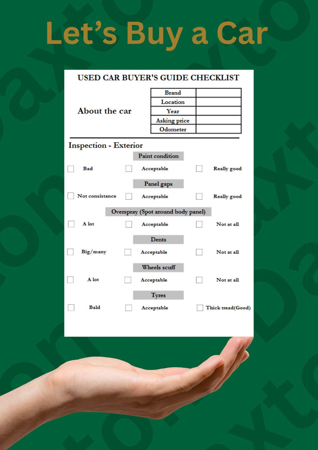 Used Car Buyer's Guide Checklist - Etsy Australia