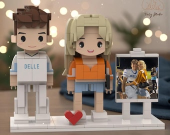Personalized Brick Couple Figurines with Photo display board–Custom Birthday Anniversary Valentine’s day Gift