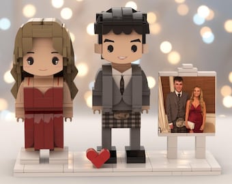 Custom 2-Person Brick Figurines with Engraved Photo Frame – Personalized Couple Gift