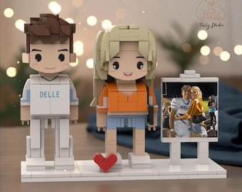 Personalized Brick Couple Figurines with Photo Frame–Custom Birthday Anniversary Gift