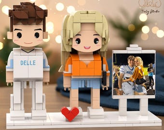 Personalized Brick Figures with Photo Display – Couple Anniversary, Pet Lover Birthday