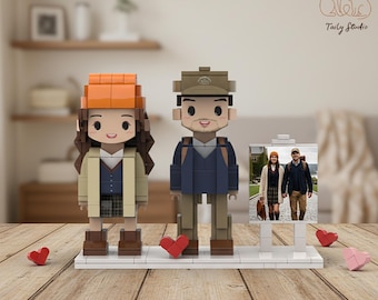 Personalized Brick Couple Figurines with Photo display board–Custom Birthday Anniversary Valentine’s day Gift