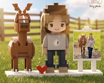 Custom Brick Pet Figurine with Photo Display – Personalized Keepsake Gift