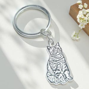 Custom Pet Portrait Keychain,Engraved Cat or Dog Photo Keyring,Personalized Pet Memorial Gift,Handmade Charm for Pet Lovers,Pet loss gift