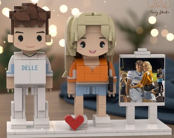 Personalized Brick Couple Figurines with Photo display board–Custom Birthday Anniversary Valentine’s day Gift