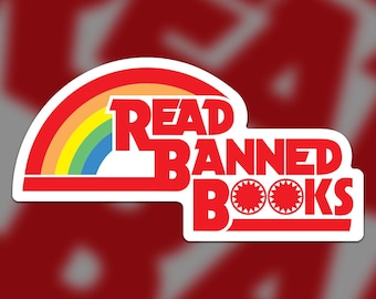 Read Banned Books Sticker – Reading Rainbow Logo Parody – Vinyl Waterproof Book Lover Decal