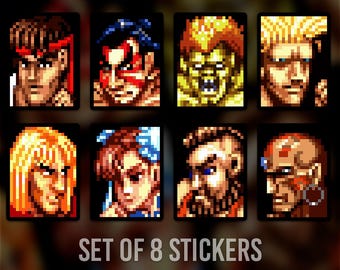 Street Fighter II Pixel Art Stickers – 8 Arcade Character Set