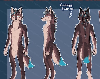 Digital Furry Wolf Canine Fursona Ref Sheet Base: Dog, Fox/ Reference Art Sheet