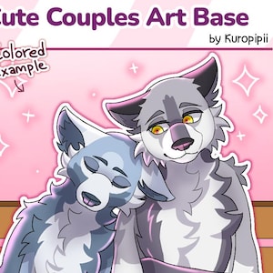 狼カップルベース - YCH とデジタルアートのためのかわいい犬の擬人化線画