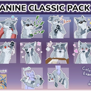 Paquete básico de 4 pegatinas/emoticonos de lobo peludo digital para Discord y Telegram