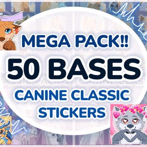 ¡MEGAPACK! ¡50 bases! Pegatinas/emoticonos digitales de perros lobo peludos para Telegram y Discord.