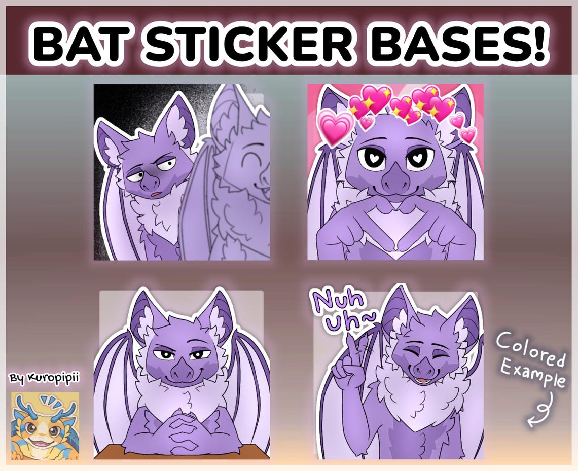 Digital Furry Bat/ Fledermaus Sticker/ Emote Base Mini Pack 1 Discord ...
