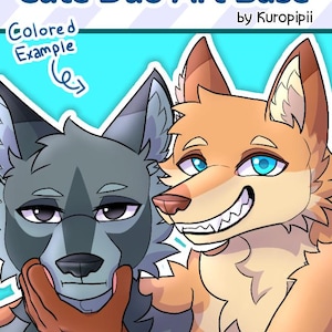 Cute Wolf Duo Art Base – Furry Canine Couple or Best Friends Anthro Lineart for YCH, Commissions, and Digital Drawing
