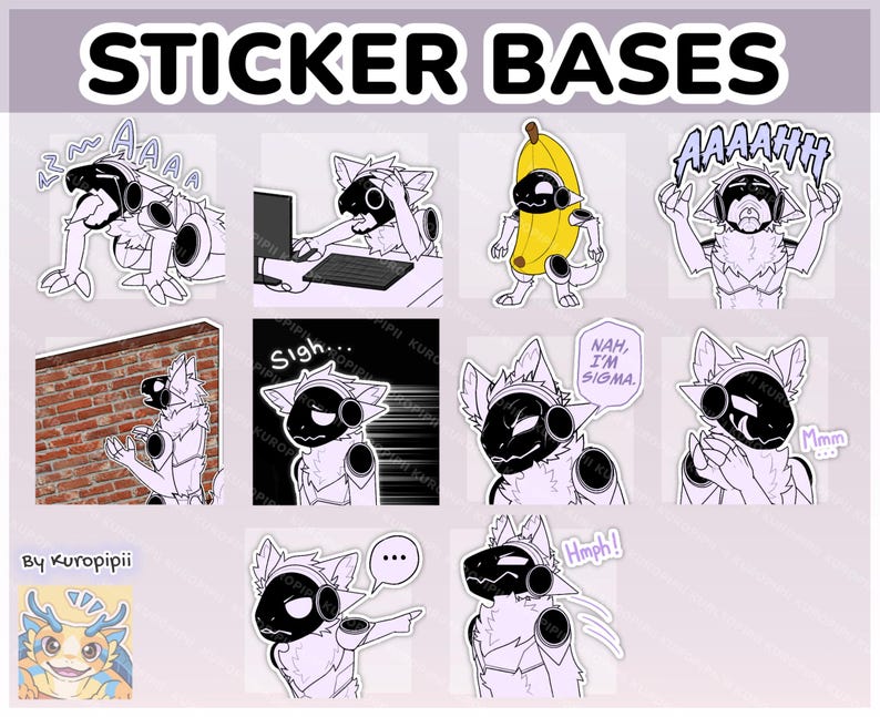 Baso Uncolored Digital Furry Protogen Sticker/ Emote Base Meme Pack 4 Discord Telegram ...