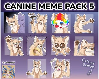 Digital Furry Canine Wolf Sticker/ Emote Base Meme Pack 5 Discord Telegram Stickers