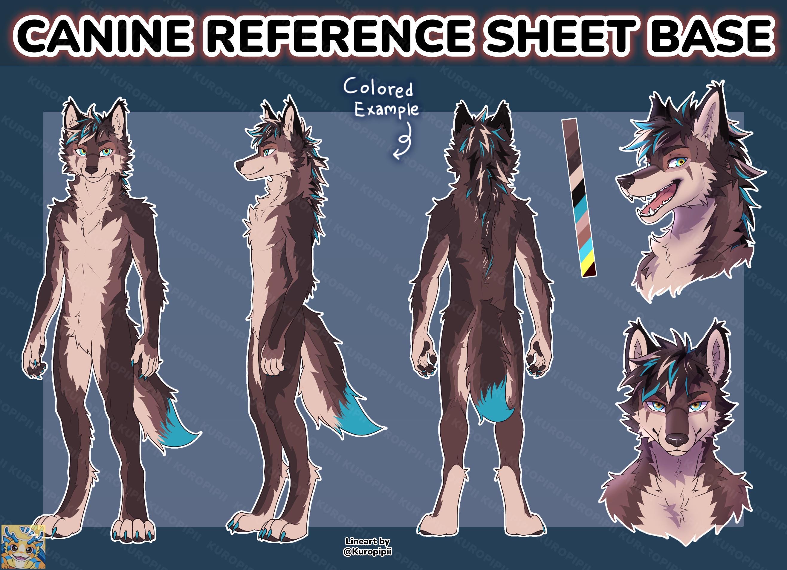 Digital Furry Wolf Canine Fursona Ref Sheet Base: Dog, Fox/ Reference ...