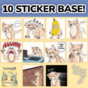 Paquete de 4 pegatinas digitales de lobo peludo canino/base de emoticonos para Discord y Telegram