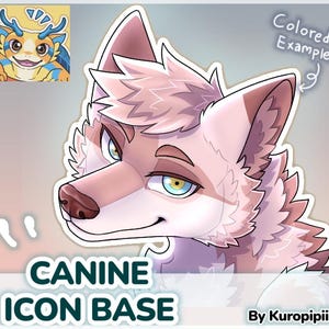 Digital Furry Canine: Wolf dog fox Icon/ Headshot Base | Anthro Art/ Lineart Pfp Template for Customization