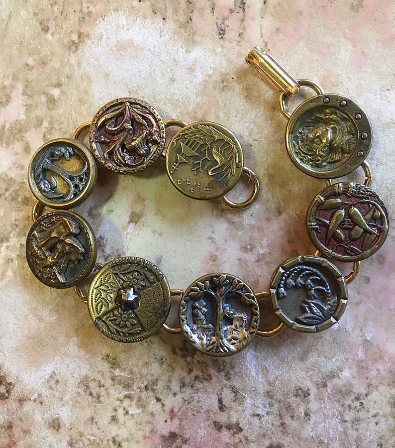 Antique Button Statement Art Repurposed Recycled Upcycled Bracelet