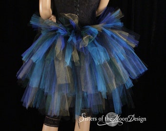 Dark Peacock Short tulle bustle skirt royal burlesque tie on bustle costume Halloween carnival blue green black - free Size -Enchanted